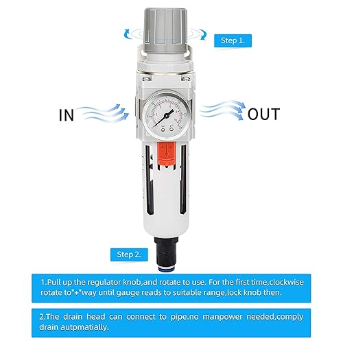 Miniatura 4 de NANPU Regulador de filtro de aire comprimido NPT de 12 pulgada combinado a cuestas, drenaje automático, elemento de latón de 5 micrones, cuenco de