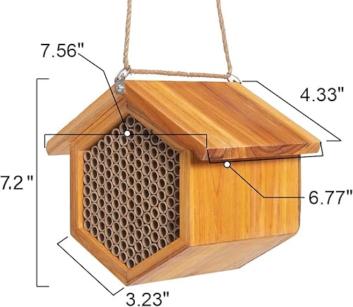Miniatura 5 de Mason Bee House Hotel de abeja recubierto de cera, casa polinizadora, impermeable, hotel de madera natural hecho a mano para polinizar abejas