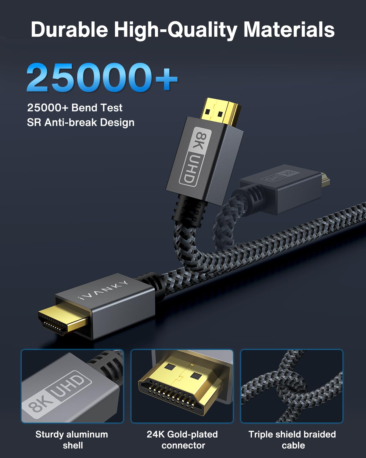 IVANKY 10K 8K HDMI Cable 10 ft, 48Gbps HDMI 2.1 Cable Ultra High Speed — Amazon image 4