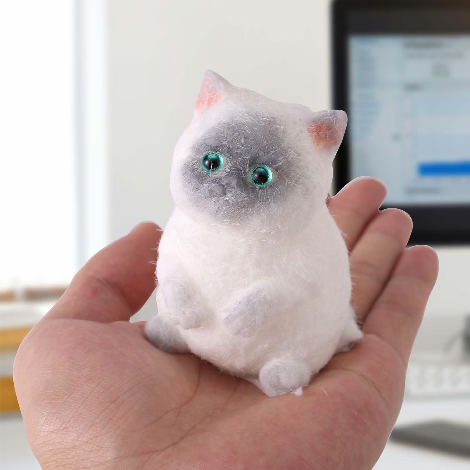 Cat Squeeze Toy, 3.15x2.36 Inch Soft Kitten Fidget Toys Cute Squishy Stress Party Favors Funny Fufu Toys for Relaxing Office Home Desk Accessories (White, Gray) - Image 3