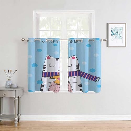 Miniatura 3 de YANFENQI Window Curtains Bedroom Sky Blue Cute Cat Door Soundproofing Blanket Cortinas para Ventanas De Cuarto 63Inch Width by 63Inch Length,2 Panels