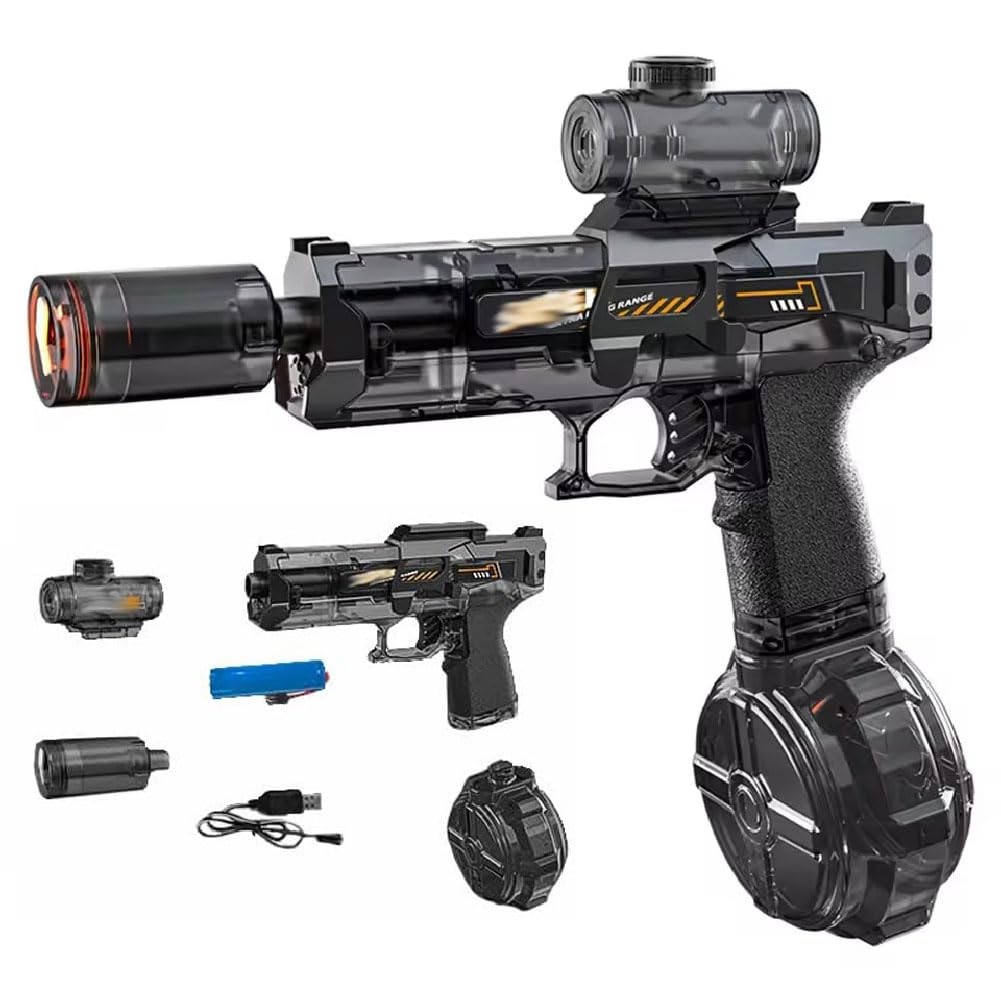 Electric Water Blaster with LED Light and Sound, Electric Water Gun for Adults Kids, Automatic Water Pistol Toys, Up to 30 FT Long Range Squirt Guns, Summer Outdoor Pool Beach Party Toys (Black)