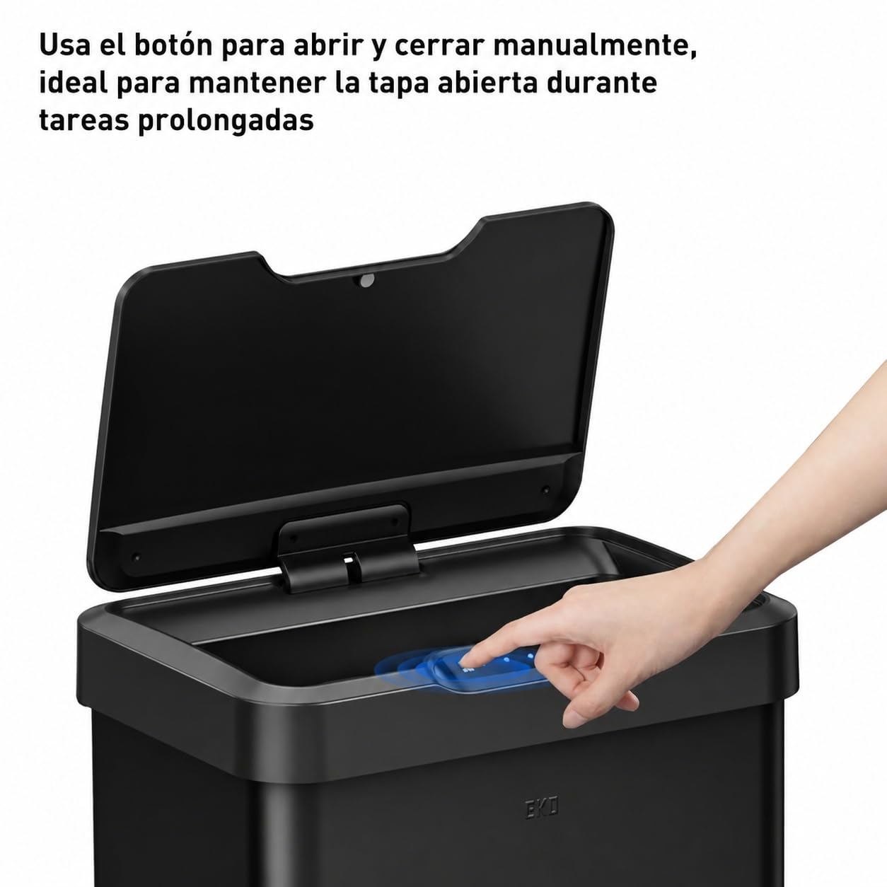 EKO Mirage-T - Cubo de basura rectangular con sensor de movimiento sin contacto de 50 litros/13.2 galones, acabado de acero inoxidable cepillado (negro mate)