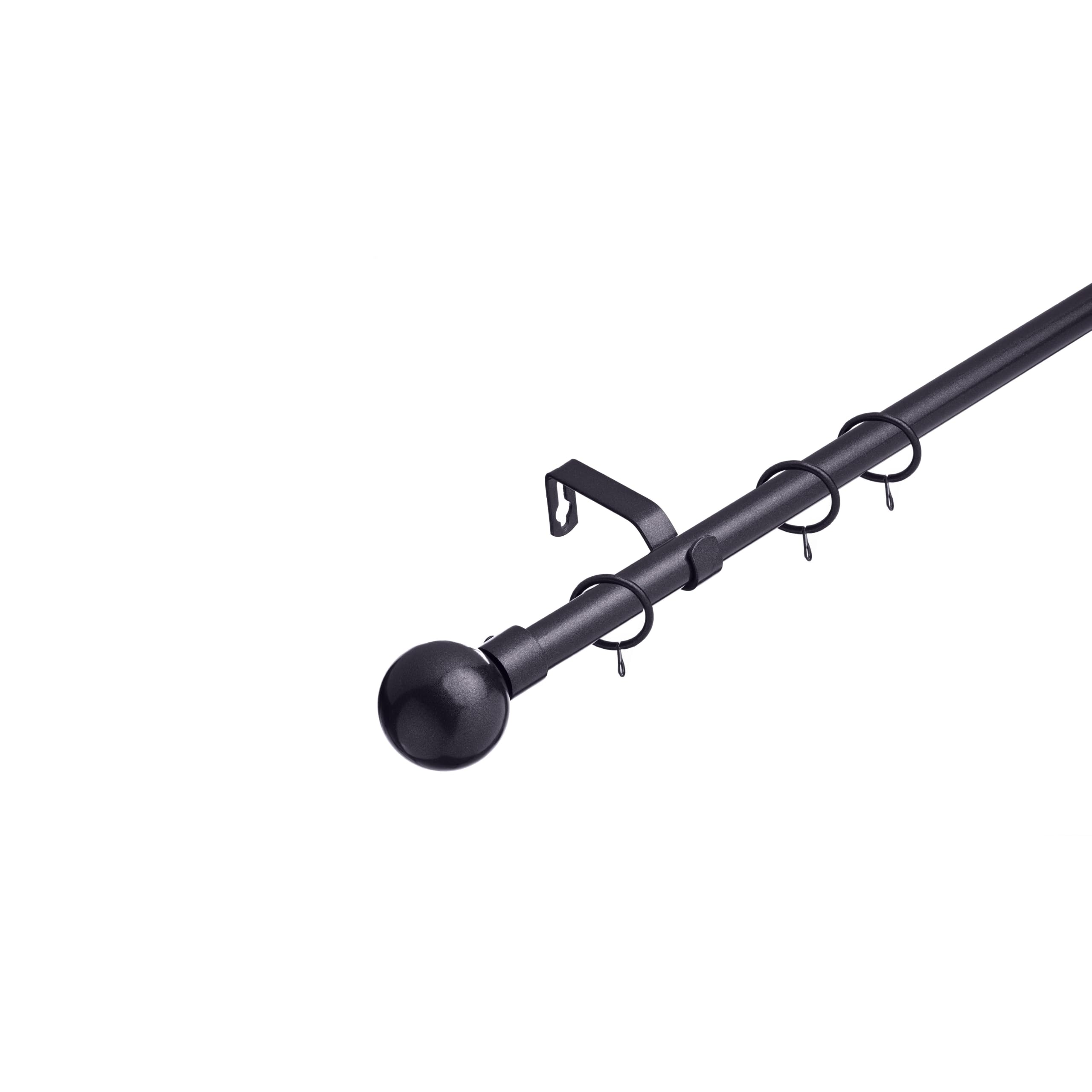 Lister Cartwright 19 mm Curtain Pole for Windows, Extendable 120–220 cm, Gun Metal Rod with Ball Finials, Adjustable Drapery Pole Living Room,Bedroom Non Slip