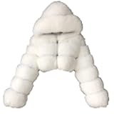 Womens Faux Fur Coat Trendy Zip Up Cropped Bubble Coats Long Sleeve Fleece Warm Short Winter Coats With Fuzzy Hoode