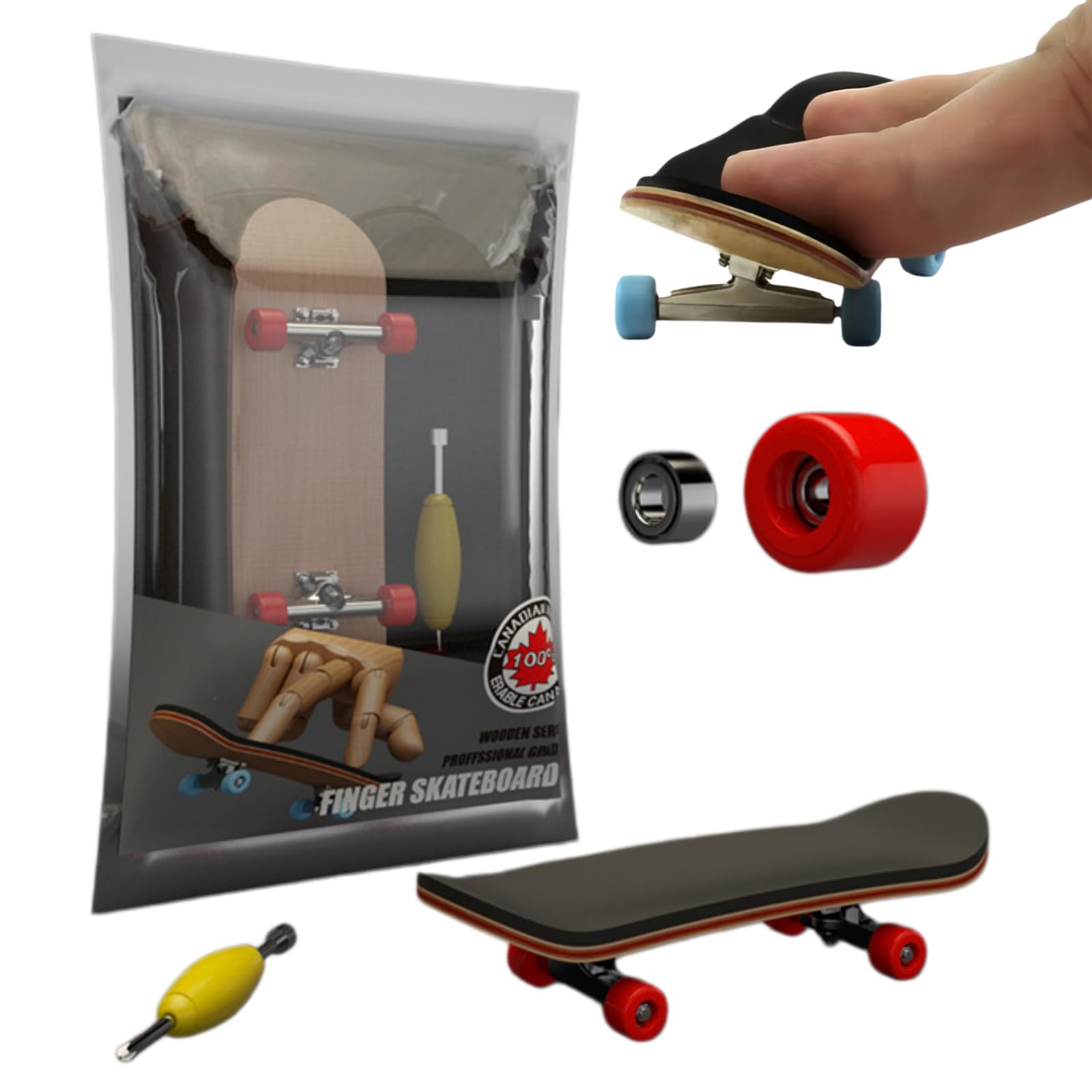 Professional Fingerboard Skateboard,5-Layer Maple Wood Fingerboard,Mini Finger Skateboard for Boys,Girls,Adults,Stress Relief Toy,Finger Scooter,Fingerboard & Perfect Skateboard Gift,Red Wheels
