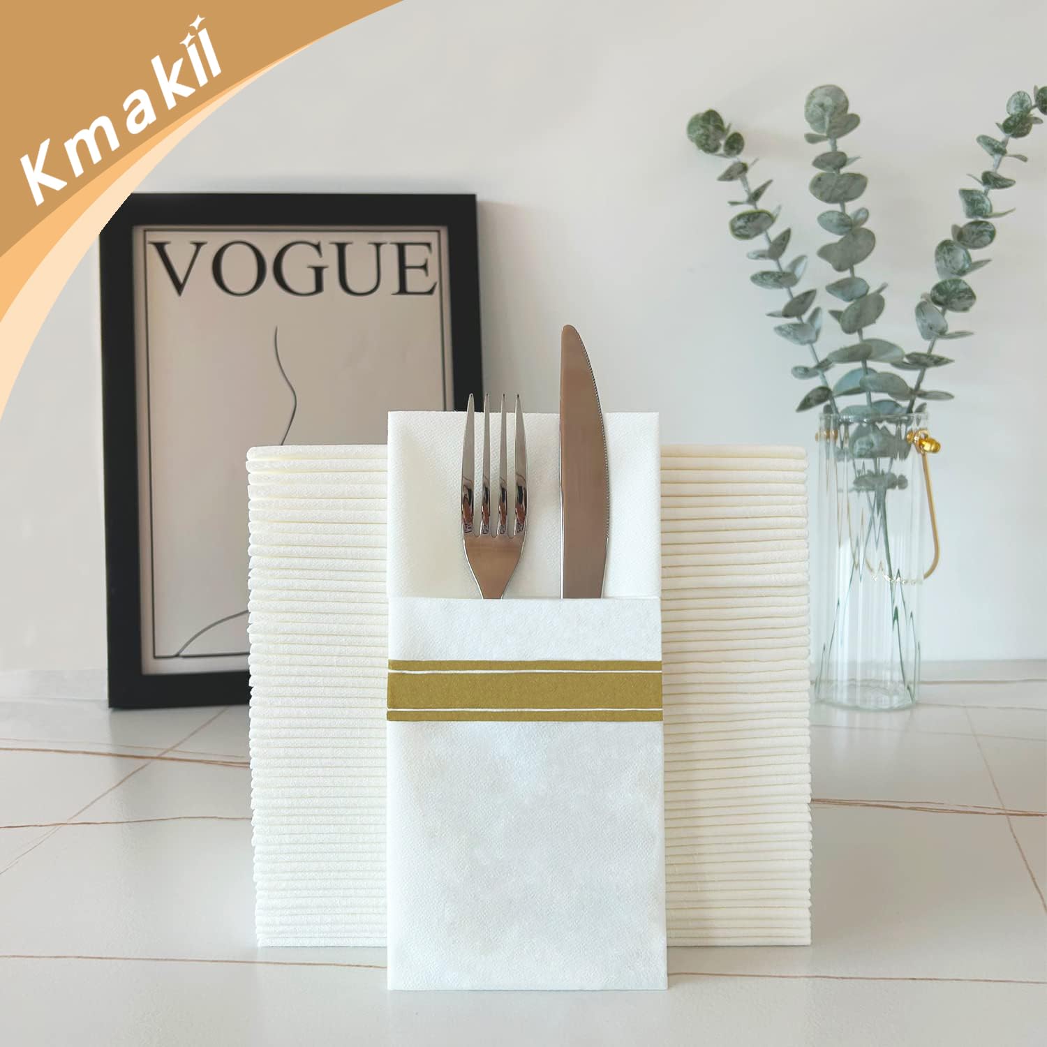 KAMMAK Tovaglioli Di Carta Airlaid Con Tasca - 100 Pezzi Piegati 21.6x10.2 Cm, Aperti 41.9x41.9 Cm - Perfetti Per Matrimoni, Feste, Ristoranti E Cucina