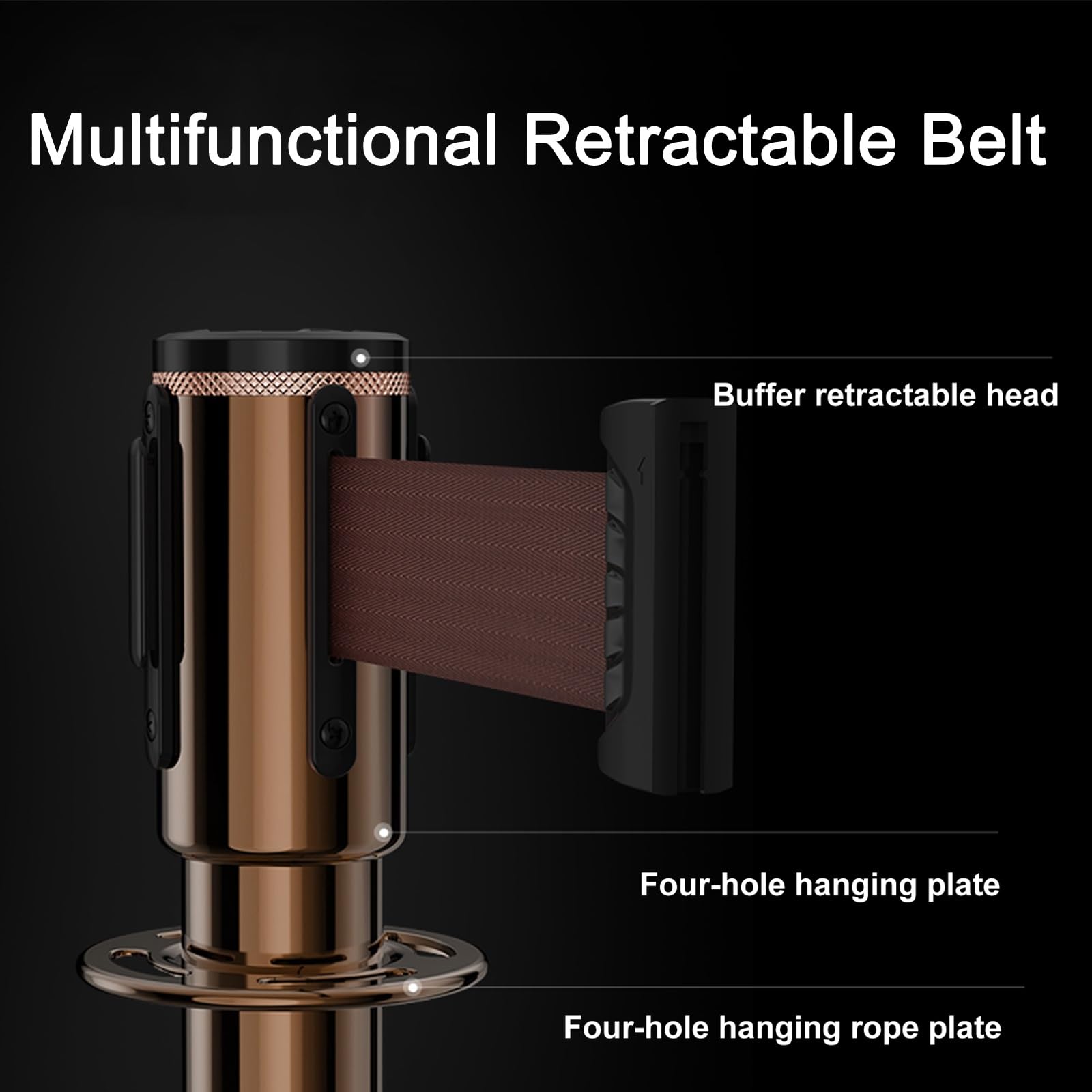2 postes de soporte con soporte horizontal para carteles, cinturón retráctil de 6 pies y cuerda de terciopelo de 5 pies, barrera de control de multitudes de acero inoxidable para fiestas