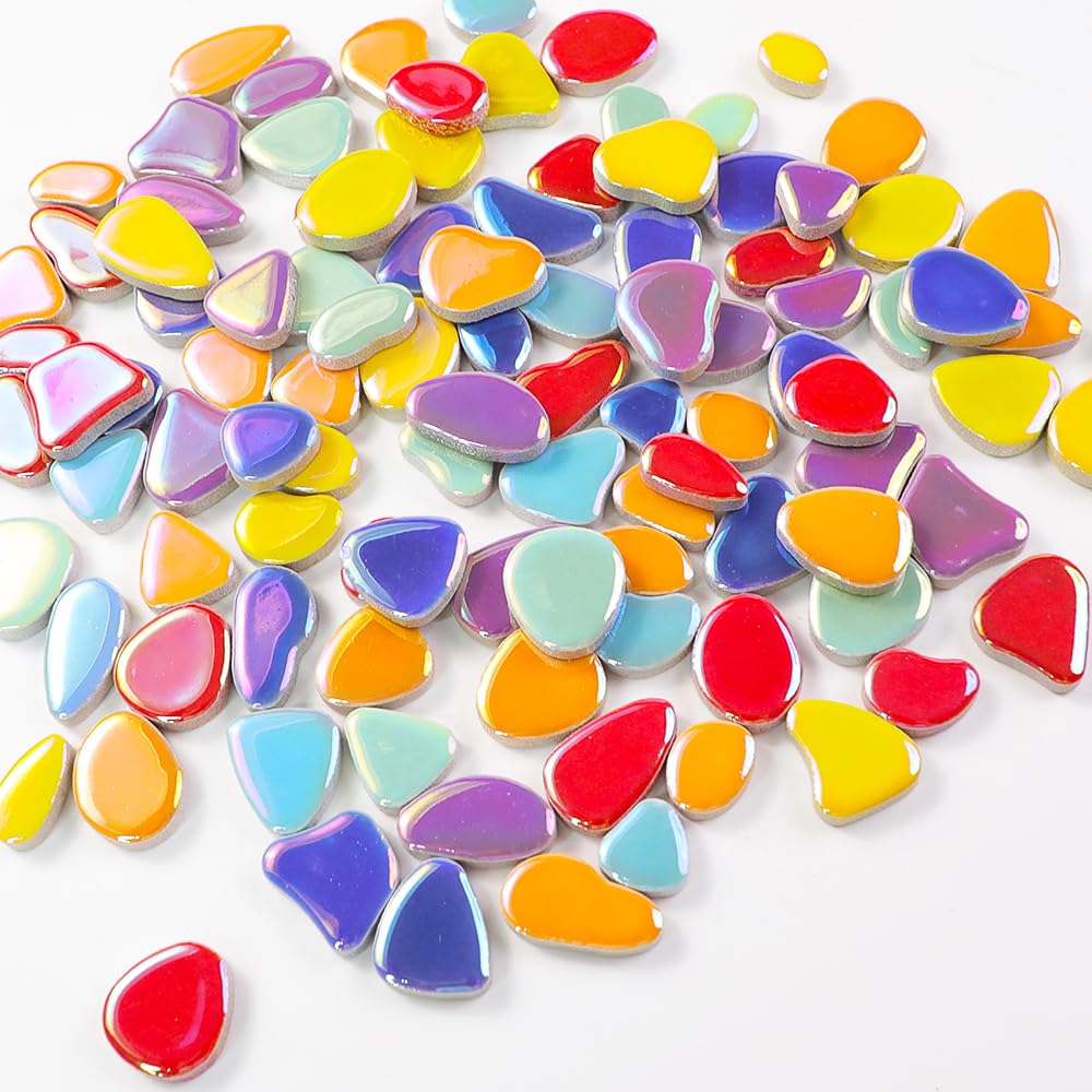 454 g (0,5 kg) schillernde, zufällige Blütenblatt-Keramik-Mosaikfliesen für Bastelarbeiten, Großpackung für Kunst, Glasmosaikstücke, Mini-Kieselsteine, gebrochene Keramikfliesen für