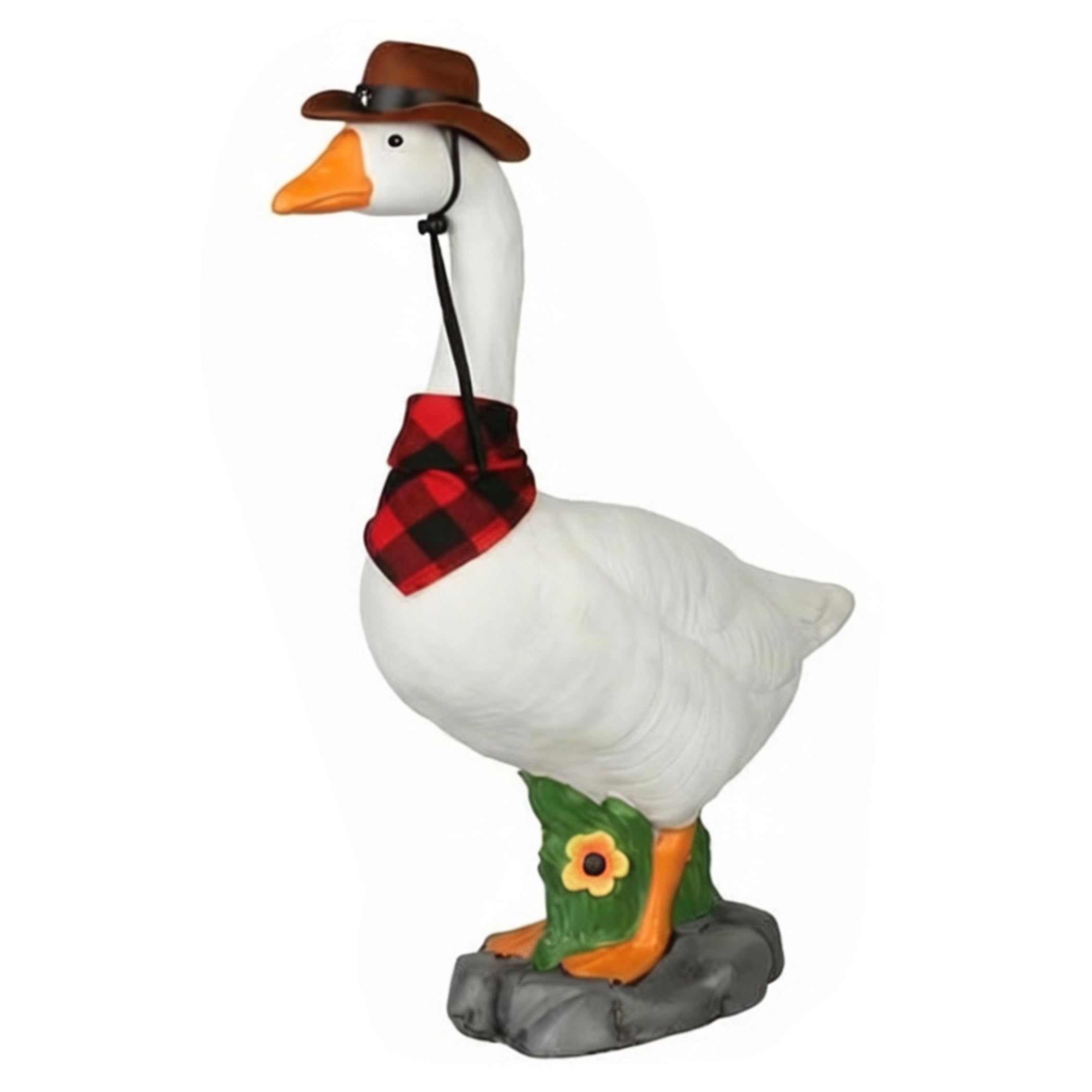 Xoeryoy Duck Statue, Resin Duck Decor with Vintage Scarf & Cowboy Hat Cool Gooses Statue Fot Yard, Porch, Garden, Outside, 14x8 Inch