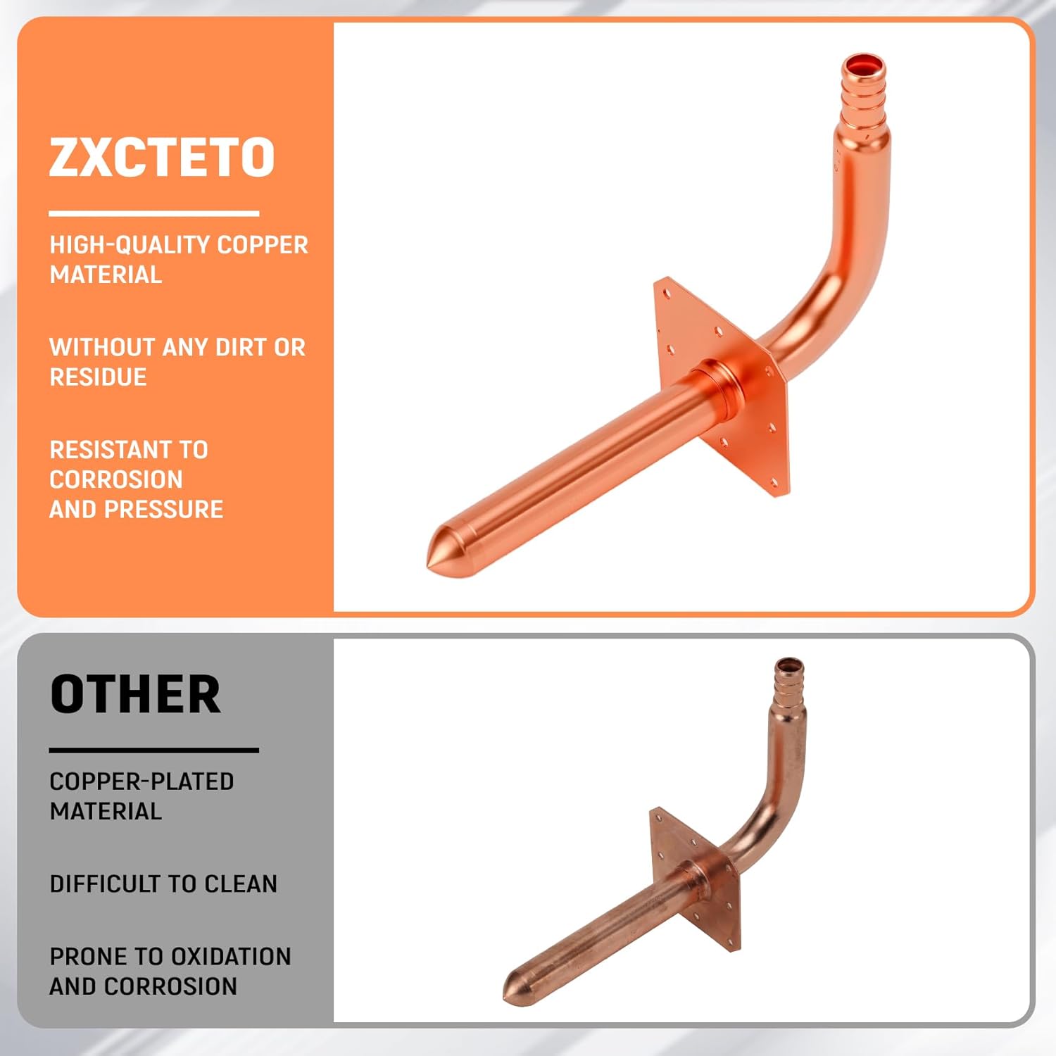 Pack of 10,1/2In Copper Stub Out Elbows with Wall Flange,F1807 Lead-Free PEX-B/C Barb Crimp Fittings,6 Inch Length, for Bathroom Faucet, Shower Valve,Toilet Supply,Easy Installation,Remodel Plumbing