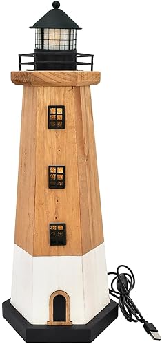 Faro de madera con luz para decoración de playa para el hogar, estatua de faro LED alimentado por USB, escultura de madera, adorno de mesa para disponible en Yaxa Costa Rica