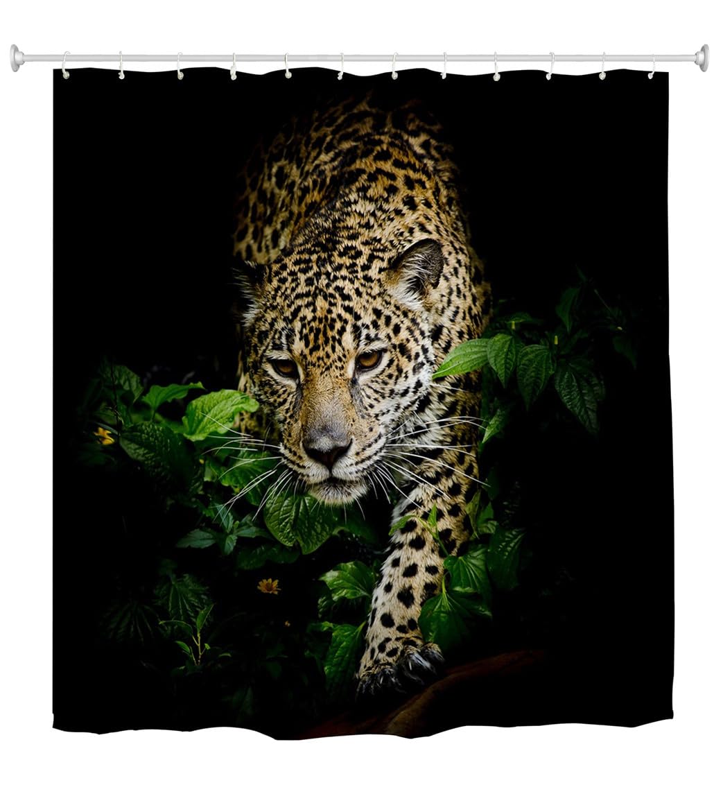 goodbath Leopard Shower Curtain, Animal Theme Cheetah Waterproof Fabric Bath Curtains for Bathroom, 180x180 cm