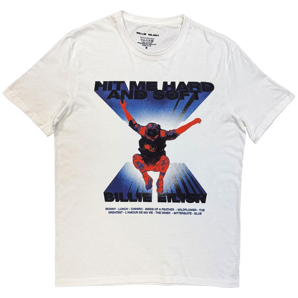 Rock Off officially licensed products Billie Eilish Hit Me Hard and Soft Jump Tracklist T Shirt S White