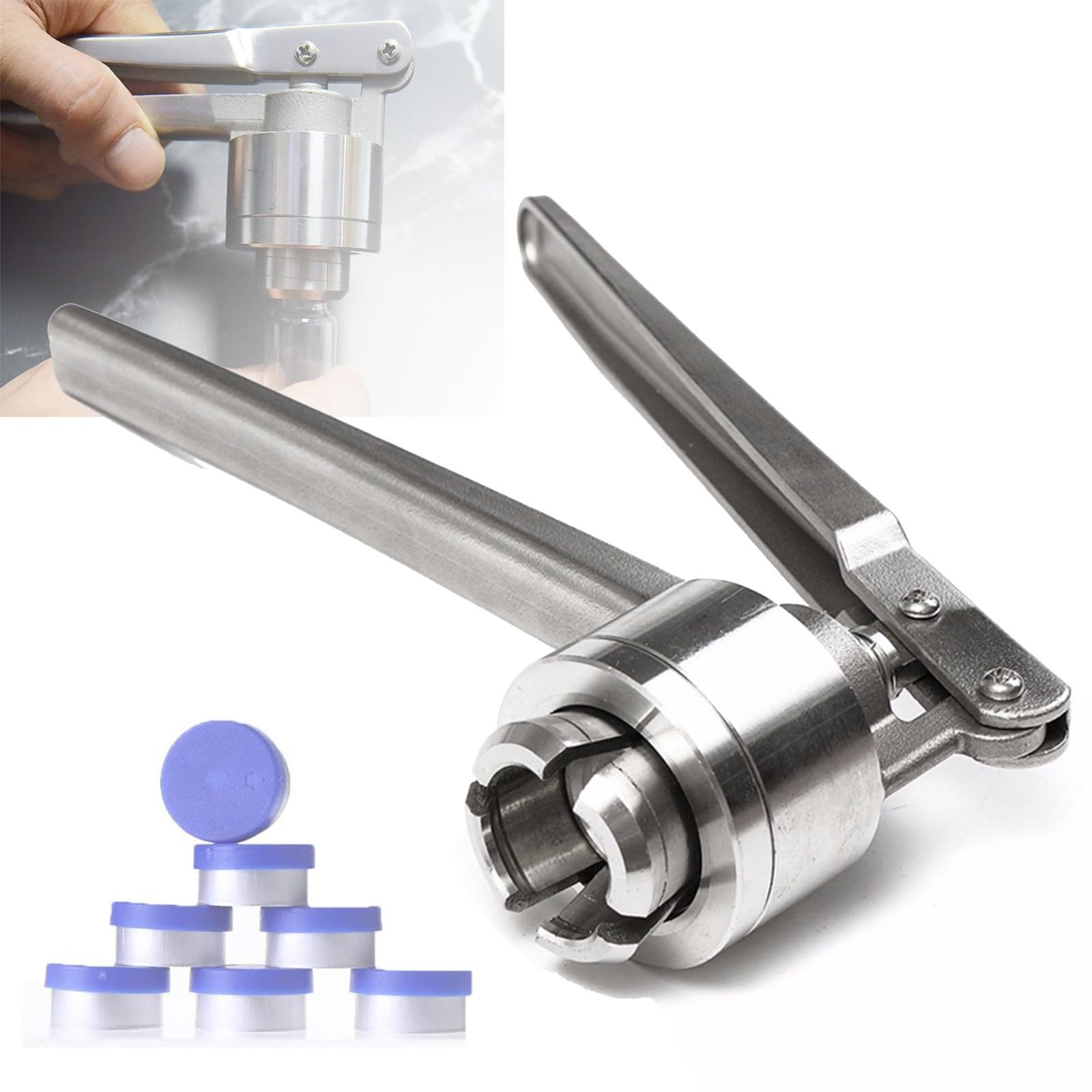 Pinza crimpatrice per bottiglie di vetro, sigillatrice portatile per uso in laboratorio e farmaceutico, strumento efficiente e risparmio di tempo