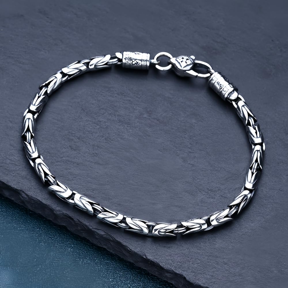 ForFox Pulsera bizantina de Plata de Ley 925 Pulsera de Cadena de eslabones Redondos con Cierre Vajra Dorje para Hombre y niño 4mm 18/20cm