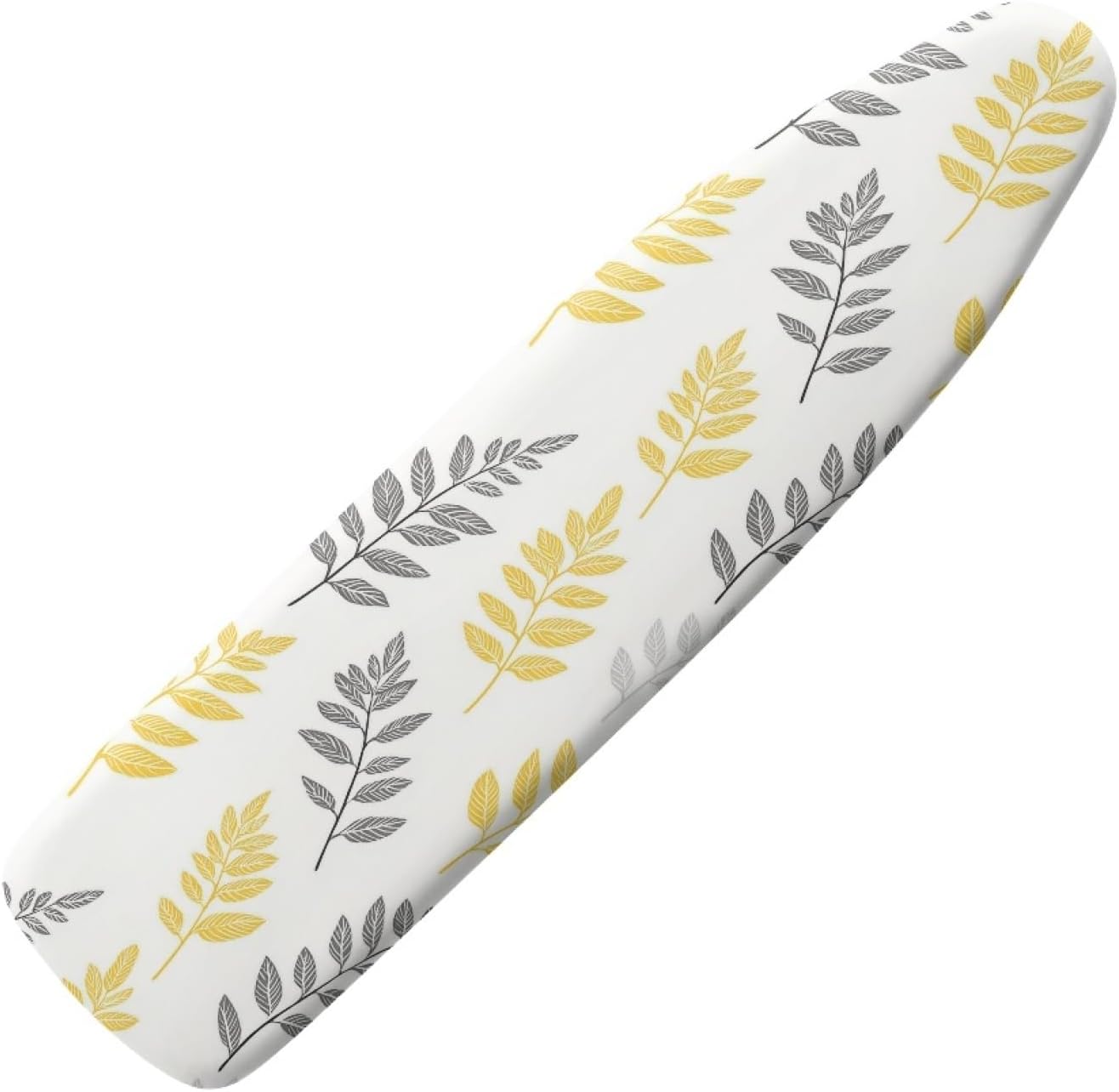 Ironing Board Cover 14x48 Yellow Gray Leaf Bar Iron Board Cover with Padding Heat Reflective,Scorch Resistant Thick Padding,Snug Fit Non-Slip Nose Pocket Fastener Straps Elastic Edges