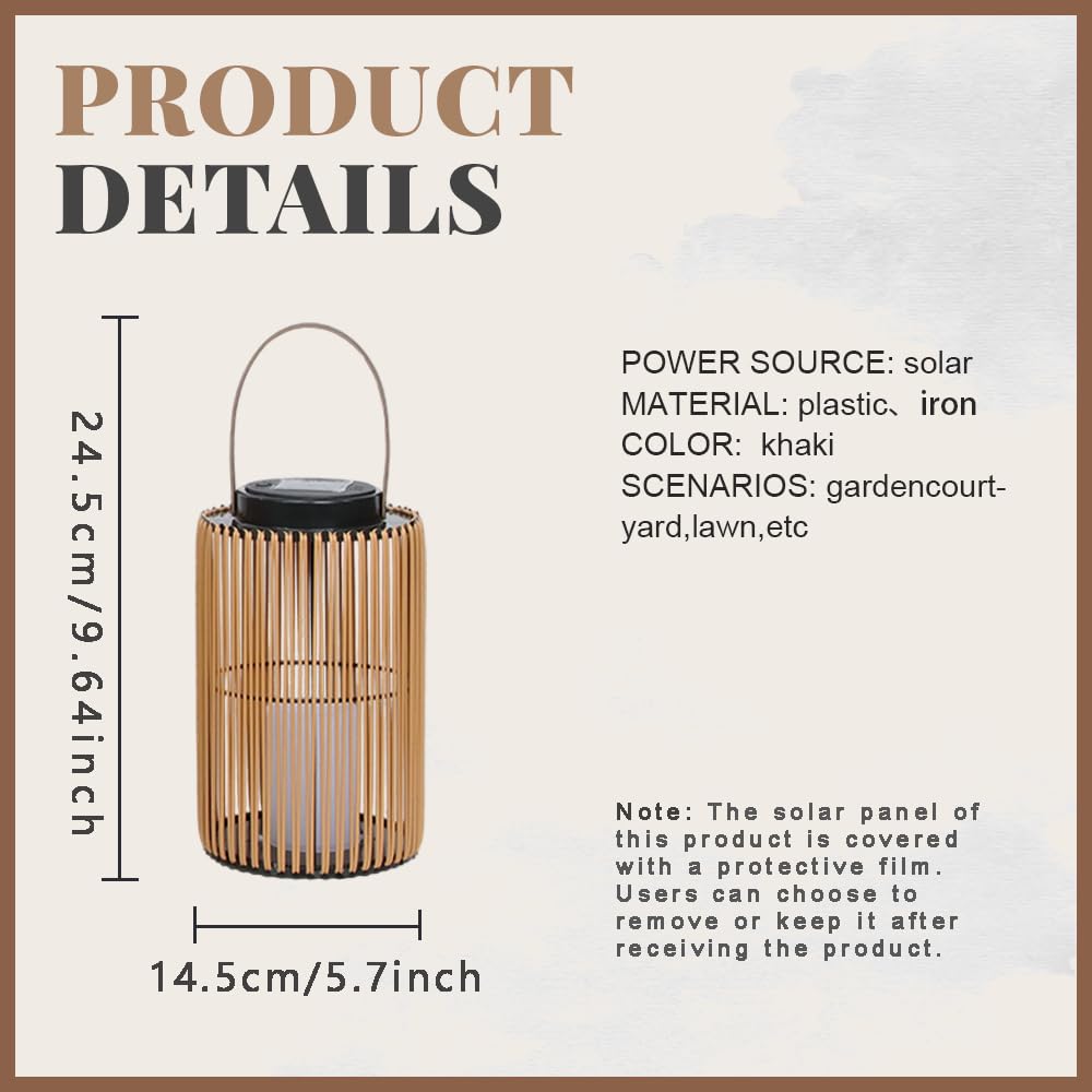 Set di 2 lanterne solari per esterni, stile boho, effetto rattan, per giardino, balcone e terrazza, accensione e spegnimento automatici, impermeabili