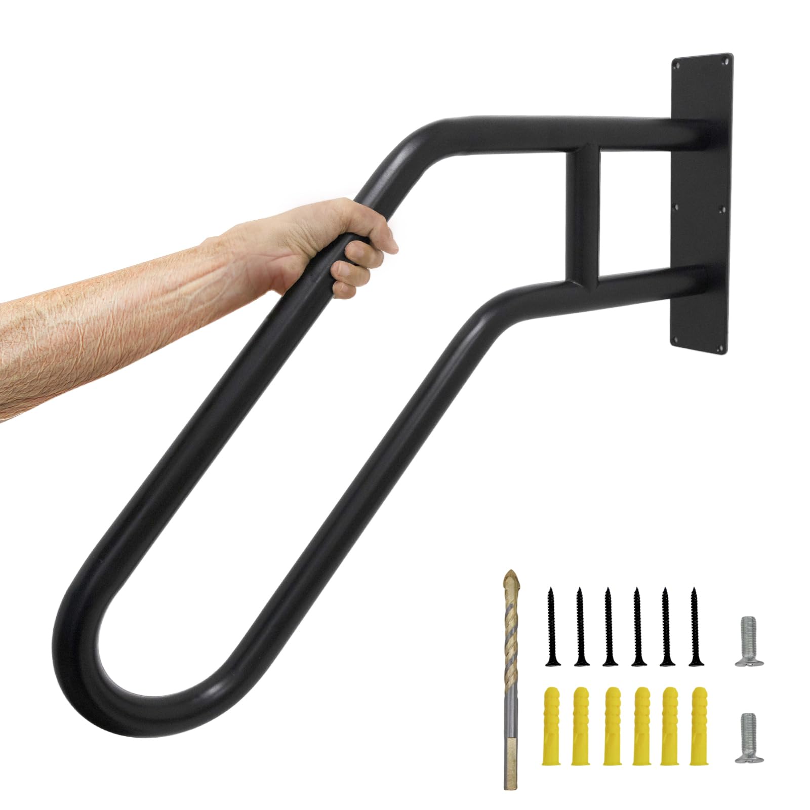 Hand Rails for Outdoor Steps U-Shaped Wall Mount Handrail 26.8" Stair Handrails for Kids Elderly Indoor Grab Bar Black Hand railings for 1 to 3 Steps Stairs