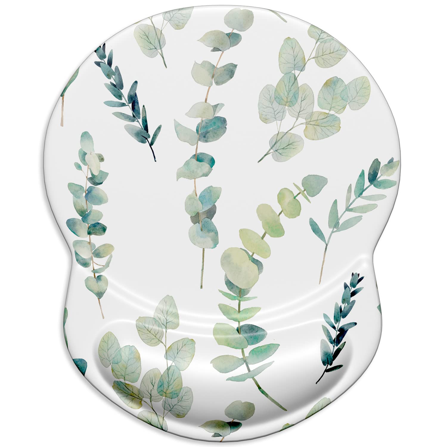 ITNRSIIET Ergonomic Mouse Pad with Gel Wrist Support Small Wrist Rest Smooth Surface Non-Slip PU Base Comfortable Office Supplies Pain Relief, 8.7 x 7.2 inches, Eucalyptus Branches - 1