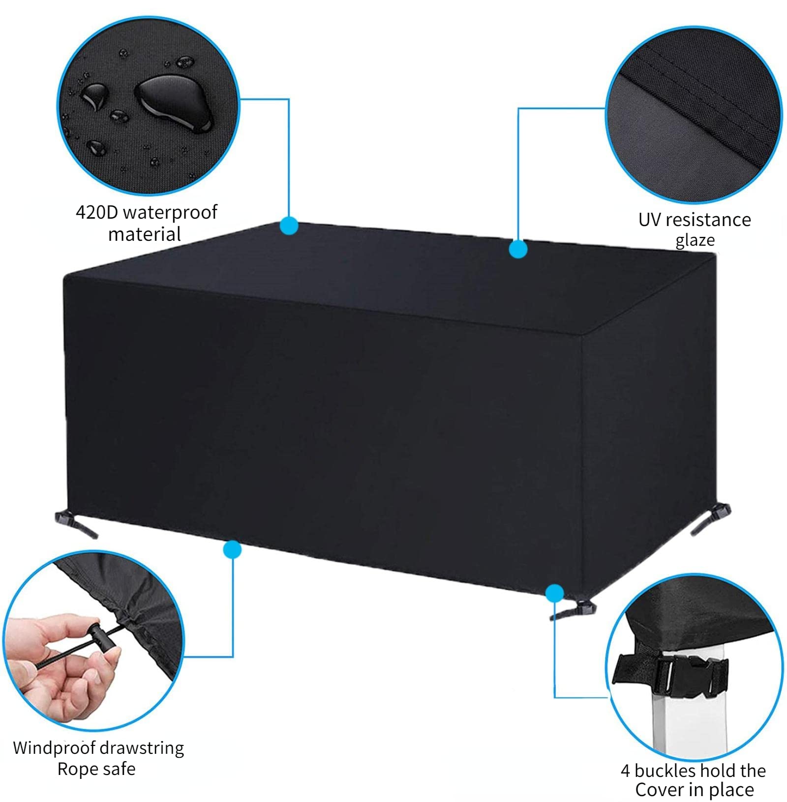 Pokrowce na meble ogrodowe 260 x 200 x 90 cm prostokątny/kwadratowy pokrowiec na stół na patio, wodoodporny, odporny na promieniowanie UV, ulepszony odporny na rozdarcie tkanina Oxford 420D,
