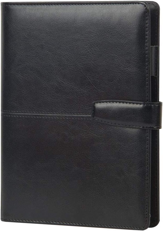 TWBBetter Soft Cover Notebook A5 Refillable Planner Binder Inserts 6 Ring Black Journal to Write in for Men PU Leather Writing Journal Lined Pages Travel Diary with Magnetic Buckle (Black)