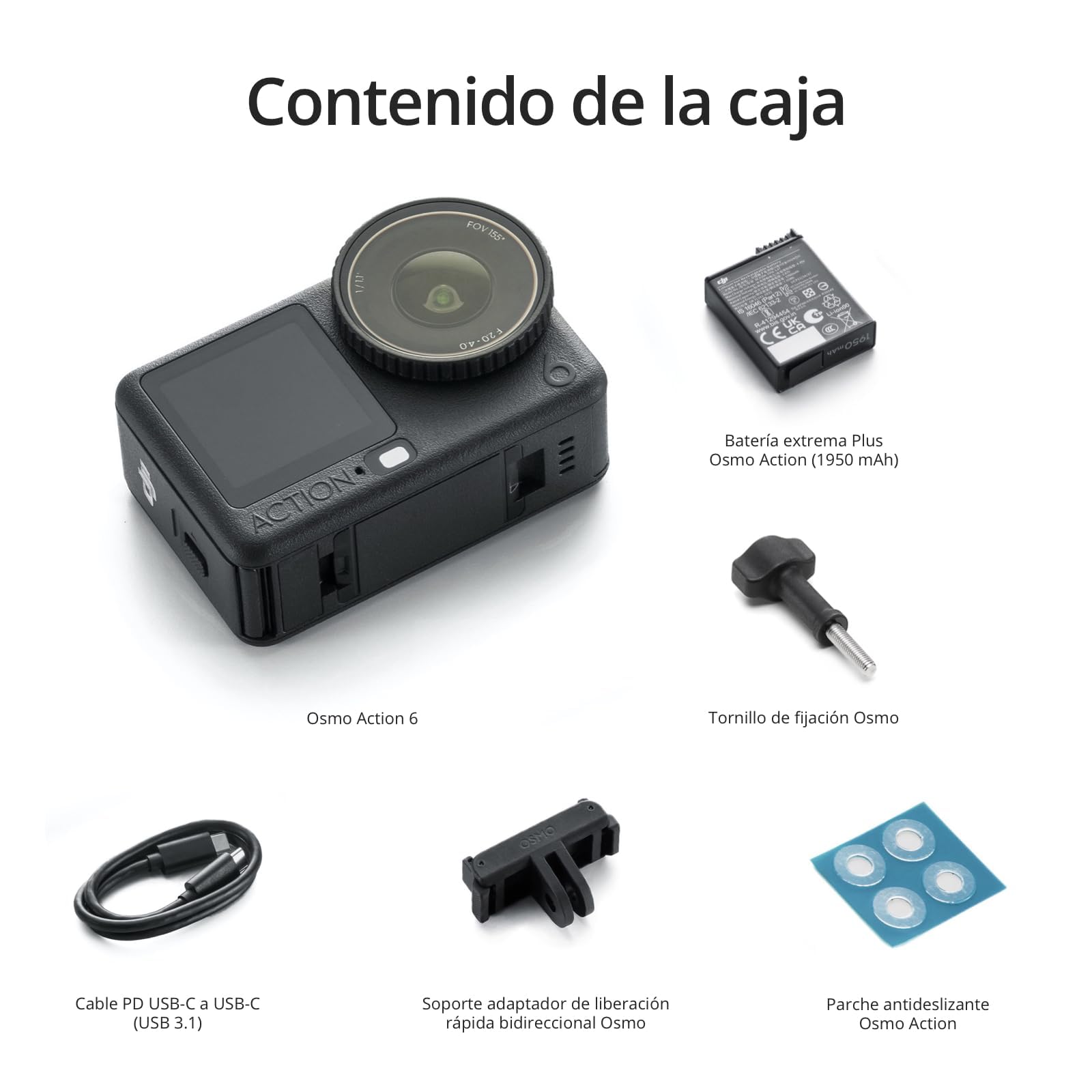 DJI Osmo Action 6 Pack Esencial, cámara de acción con Sensor Cuadrado de 1/1.1 Pulgadas, Apertura Variable, Resistente al frío, batería de 4 Horas, cámara de acción 4K Ideal para Uso Diario
