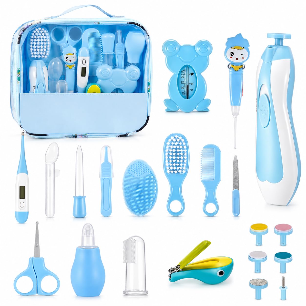 FARSEE 20 Pcs Baby Care Set Hair and Nail Care Set for Daily Care(Blue)