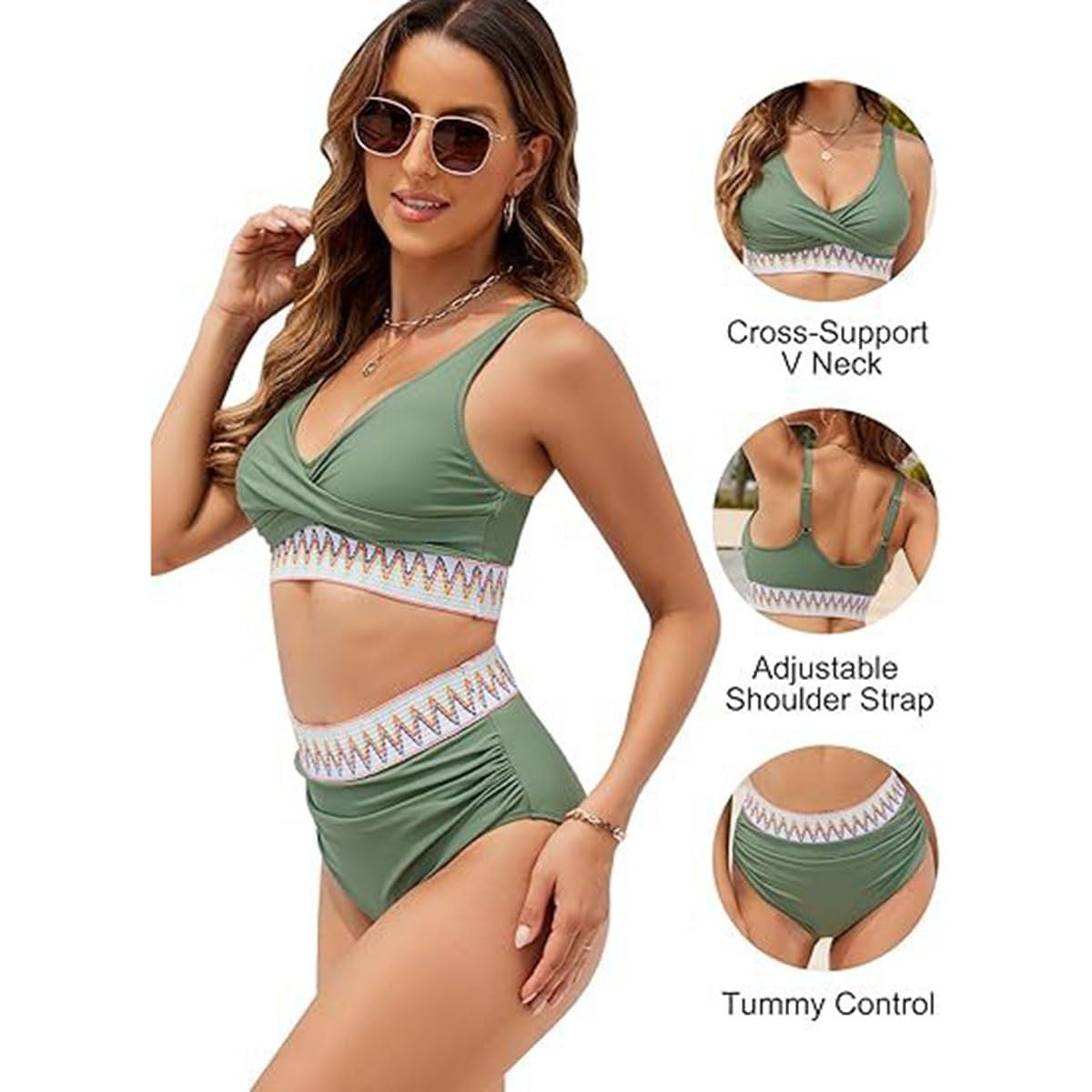 Conjunto De Bikini For Mujer, Traje De Baño Sexy De Dos Piezas con Cuello En V Y Cintura Alta, Traje De Baño con Control De Barriga, Traje De Baño Push Up, Bikini De Playa(Pink,XXL)