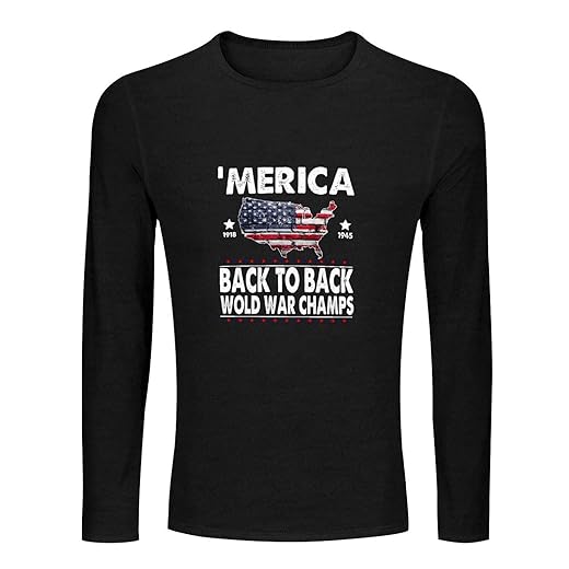Merica-Back-to-Back-World-War-Champs Mens Tshirt Men's 100% Cotton Tee Crewneck Unisex Long Sleeve T-Shirt Black