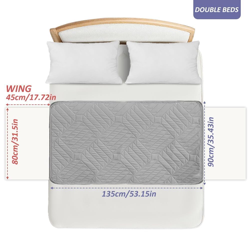 DUJUIKE Assorbente Per Incontinenza Lavabile Con Ali, Coprimaterasso Impermeabile, Lenzuolo Assorbente Riutilizzabile Per Incontinenza E Pipì A Letto, Fondo Antiscivolo (Grigio Chiaro, 2pcs(90×135cm))