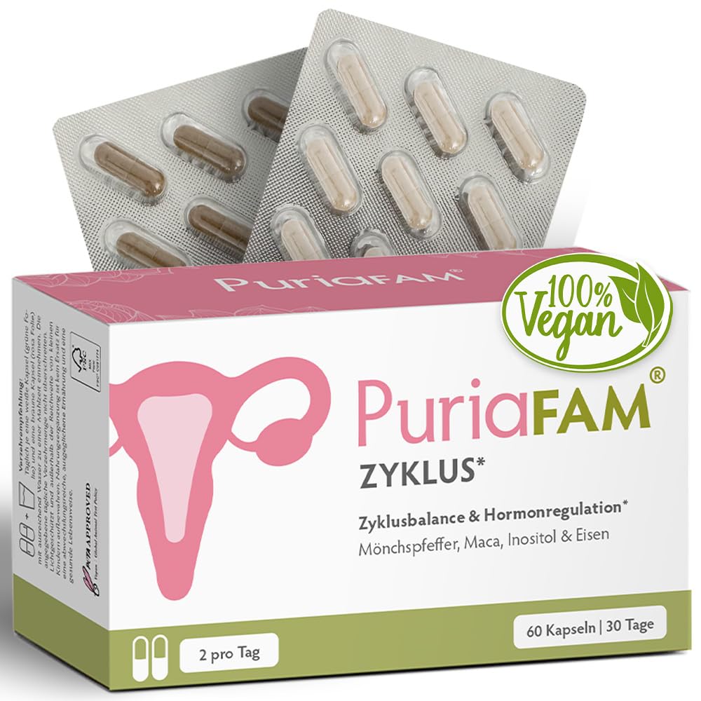 PuriaFAM® Zyklus Balance - Inositol, Mönchspfeffer, Maca, Shatavari - 60 Kapseln - Vegane Frauen Vitamine - Vitex Agnus castus