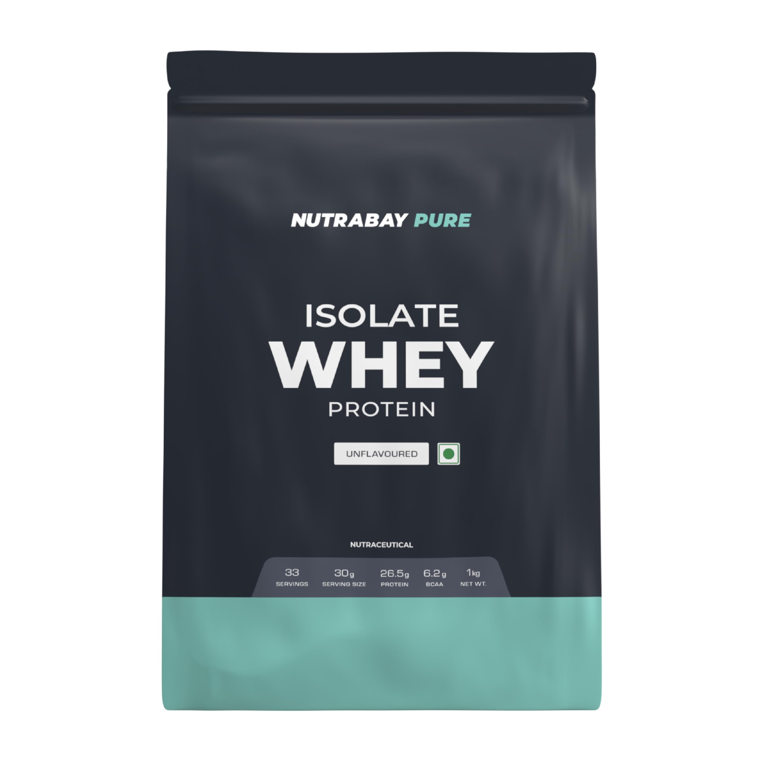 Nutrabay Pure Whey Protein Isolate Powder - 1kg, Unflavored | 26.5g Protein, 6.2g BCAA | NABL Lab Tested | Muscle Growth & Recovery | 100% Raw Whey Isolate | For Men & Women-image-0