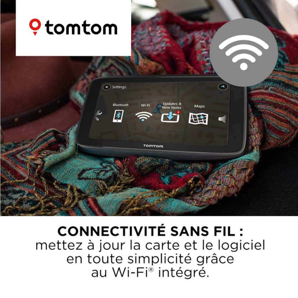 TomTom GPS Voiture GO Classic, 5 Pouces, Info Trafic, Essai des Alertes de Zones de Danger, Cartes EU, Mise à Jour Via WiFi, Fixation Reversible Intégrée Noir