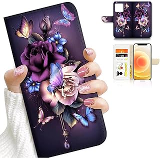 AJOURTEK for iPhone 11, Art Designed Flip Wallet Style Cover Case Fancy Flower Full Body Protection AD003 (#24886 Purple Rose Flower)