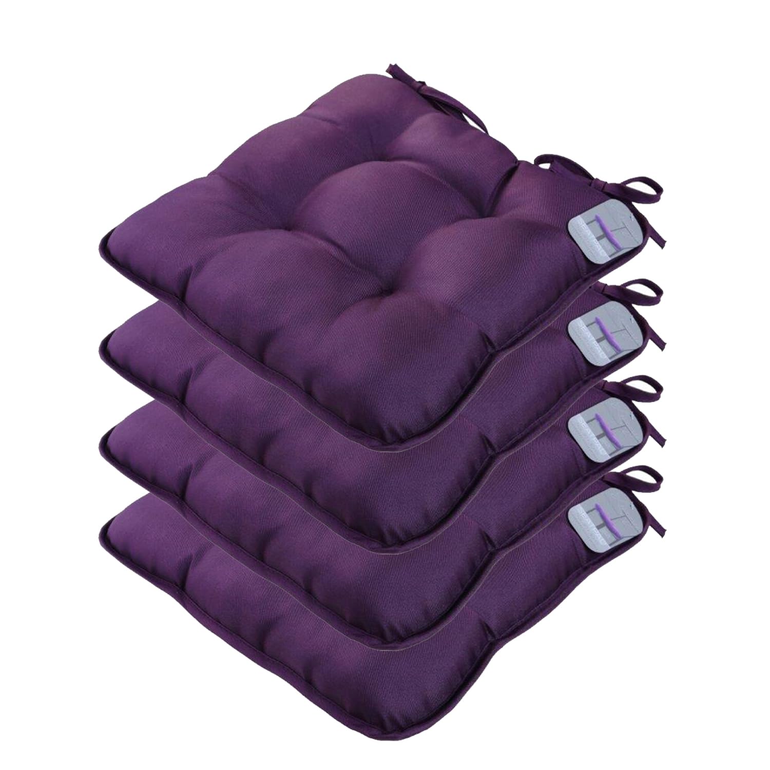 40x40 cm Dining Chair Garden Kitchen Seat Cushion With Tie On Pack of 4 for Indoors and Outdoors (Aubergine)