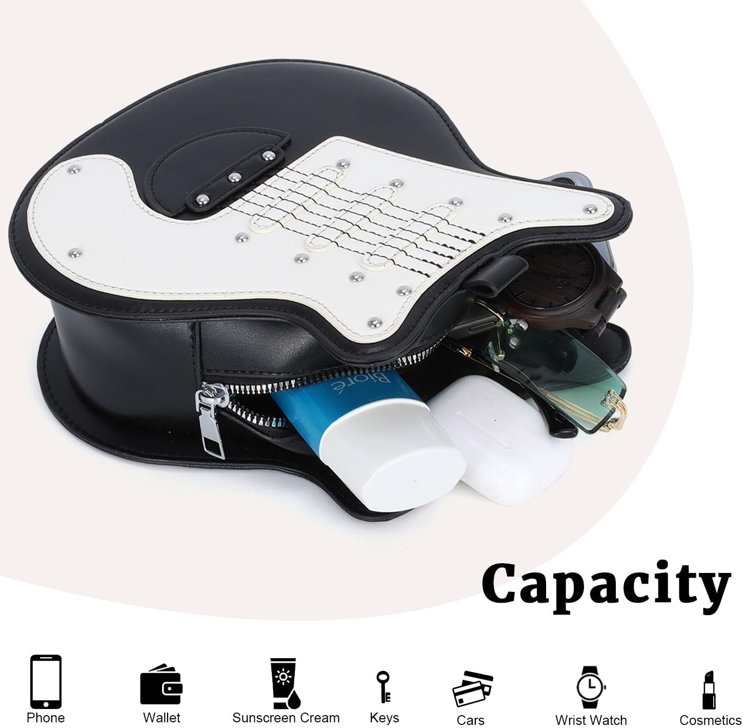 SUKUTU Guitar Shaped Shoulder Bag for Women Rivet Creative Crossbody Handbag Music Crossbody Tote - Image 5