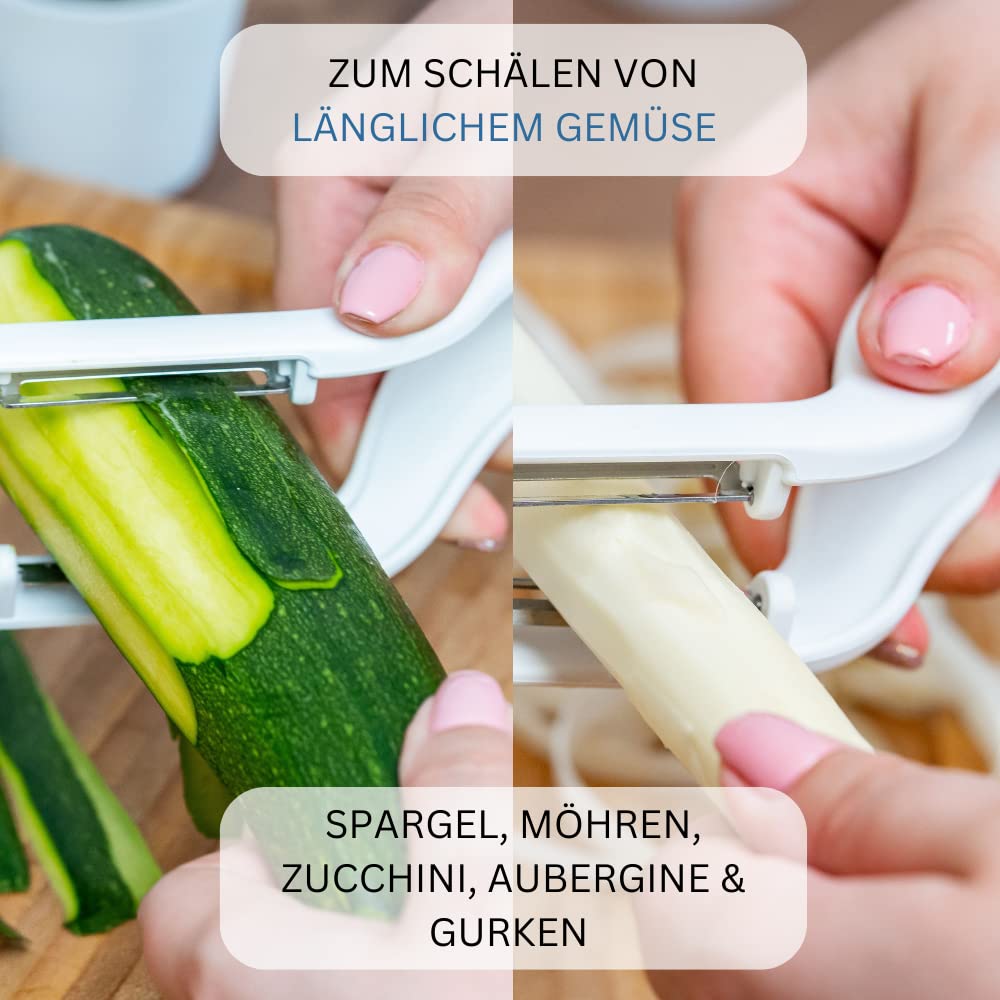 Westmark Gemüse- und Doppelschäler/Spargel-Schäler, inklusive 2 Ersatz-Edelstahlklingen, Peel-Star KS, Kunststoff, Weiß/Silber, 60622E6