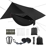 Oversized rain Tarpaulin,Camping Hammock with Mosquito Net Rain Fly Heavy Duty Tree Strap,Single Double Hammock Tent Waterproof Rainfly Set,Camping Backpacking Backyard Patio Hiking Travel(Black )