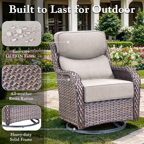 Luxury High Back Outdoor Furniture with 6-inch Extra Thick Cushions, Patio Furniture Set with Swivel Chairs, 7 PCS Wicker Conversation Set for Yard, Deck, Poolside, Brown/Beige - Image 7