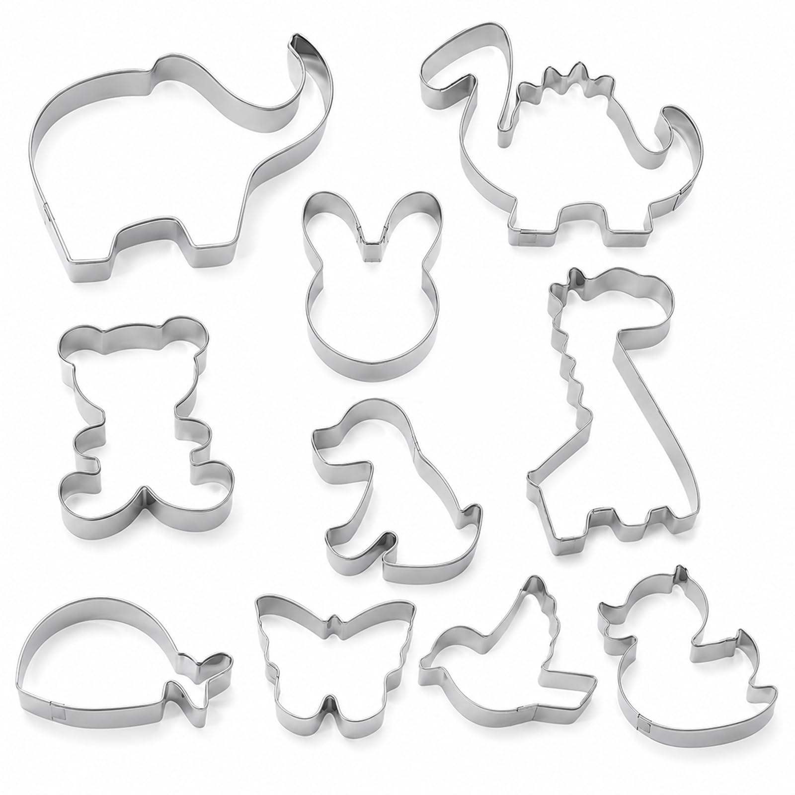 10 Pcs Animal Cookie Cutters Set, Food-Grade Stainless Steel Dinosaur and Safari Biscuit Cutters with Smooth Edges, for Cookies Fondant Sandwiches Fruit, Birthday Party Cake Decoration