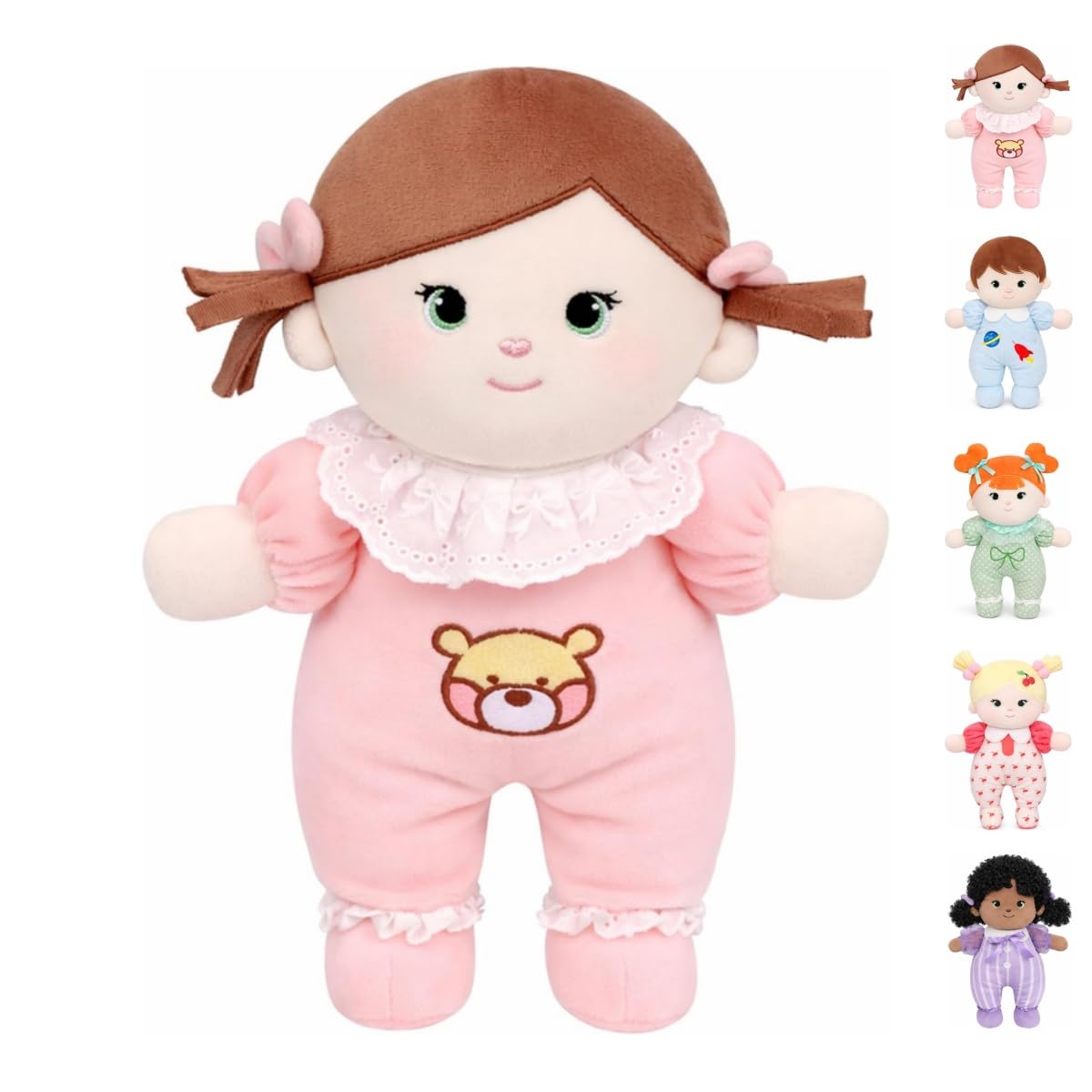 Jumbrace Soft Baby Doll 10" Pink Rag Doll Plush First Doll for 1 Year Old | First Birthda…