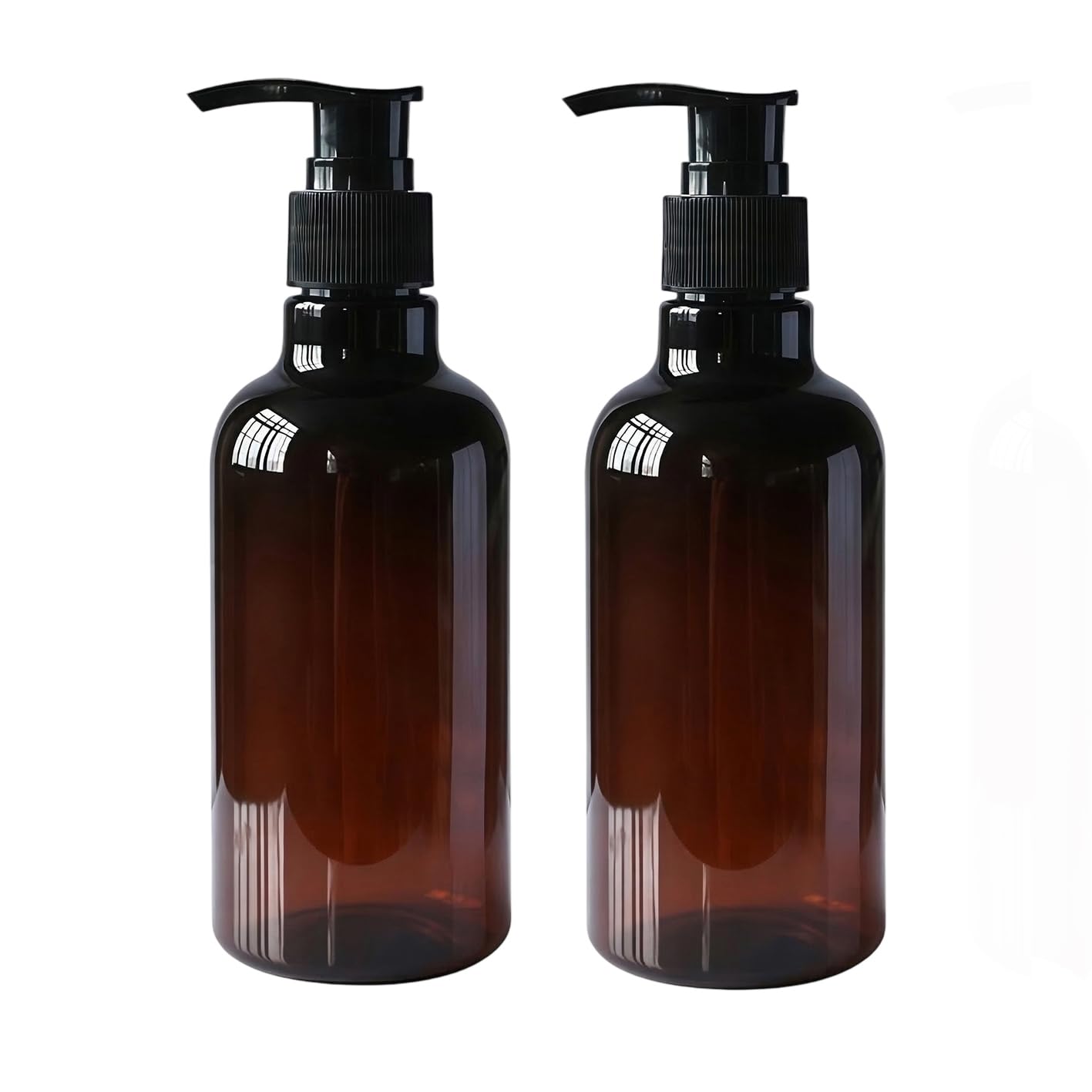 2PCS 8oz 250ML Amber PET Empty Plastic Bottle with Black Lotion Pump Dispenser Refillable Dispensing Containers for Makeup Cosmetic Bath Shower Toiletries Liquid Containers Leak Proof