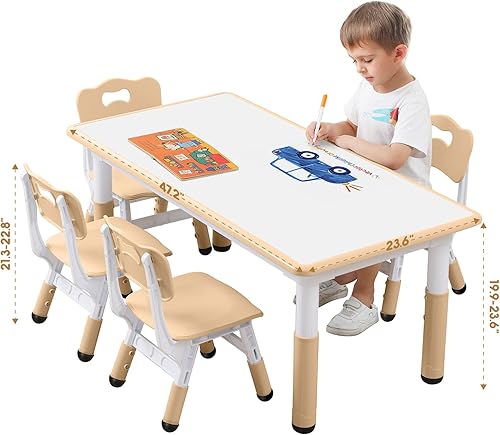 Miniatura 8 de Mesa y sillas para niños, Mesa y sillas para niños, Mesa y sillas para niños, Mesa para niños (4 sillas), Conjunto de mesa y silla para niños de 5 a