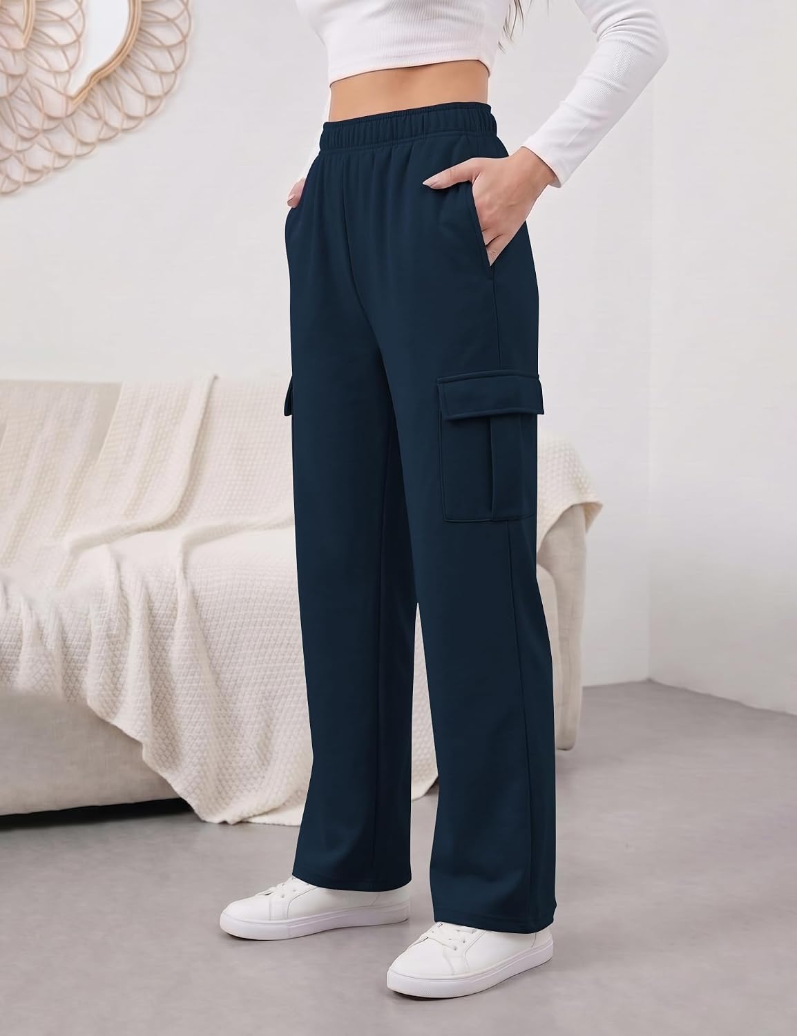 Micoson Womens Sweatpants Wide Leg Fleece Cargo Sweat Pants Fall Winter image 2