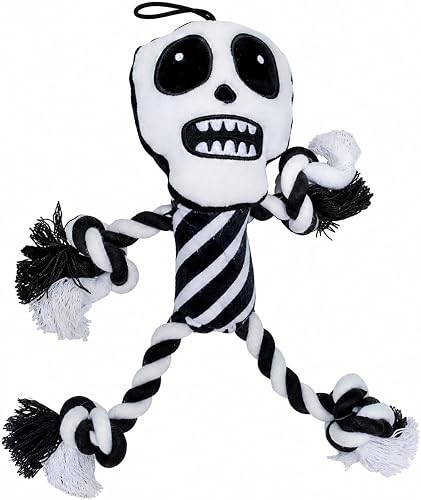 DARO Halloween Skeleton Rope Dog Toy with Knotted Ends, 34 cm | Plush & Cotton Rope, Soft Plush Head, Tug & Fetch Play, Safe & Non-Toxic, All Dog Sizes