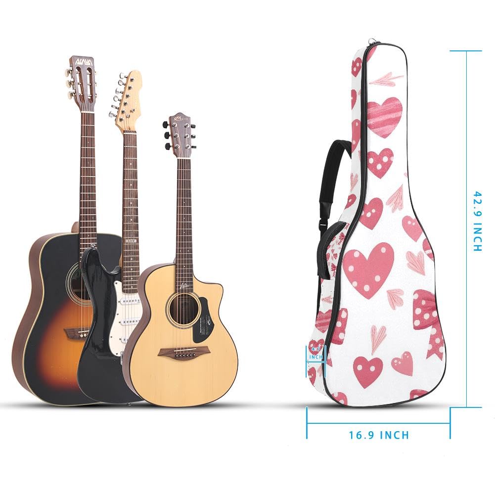 Gitarrentasche, volle Größe, 99 cm, 101,6 cm, 104,1 cm, für Akustikgitarre, Konzertgitarre, 10 mm dick, gepolstert, Kirschenmuster, wasserdicht, mit Tasche, verstellbarer Schultergurt