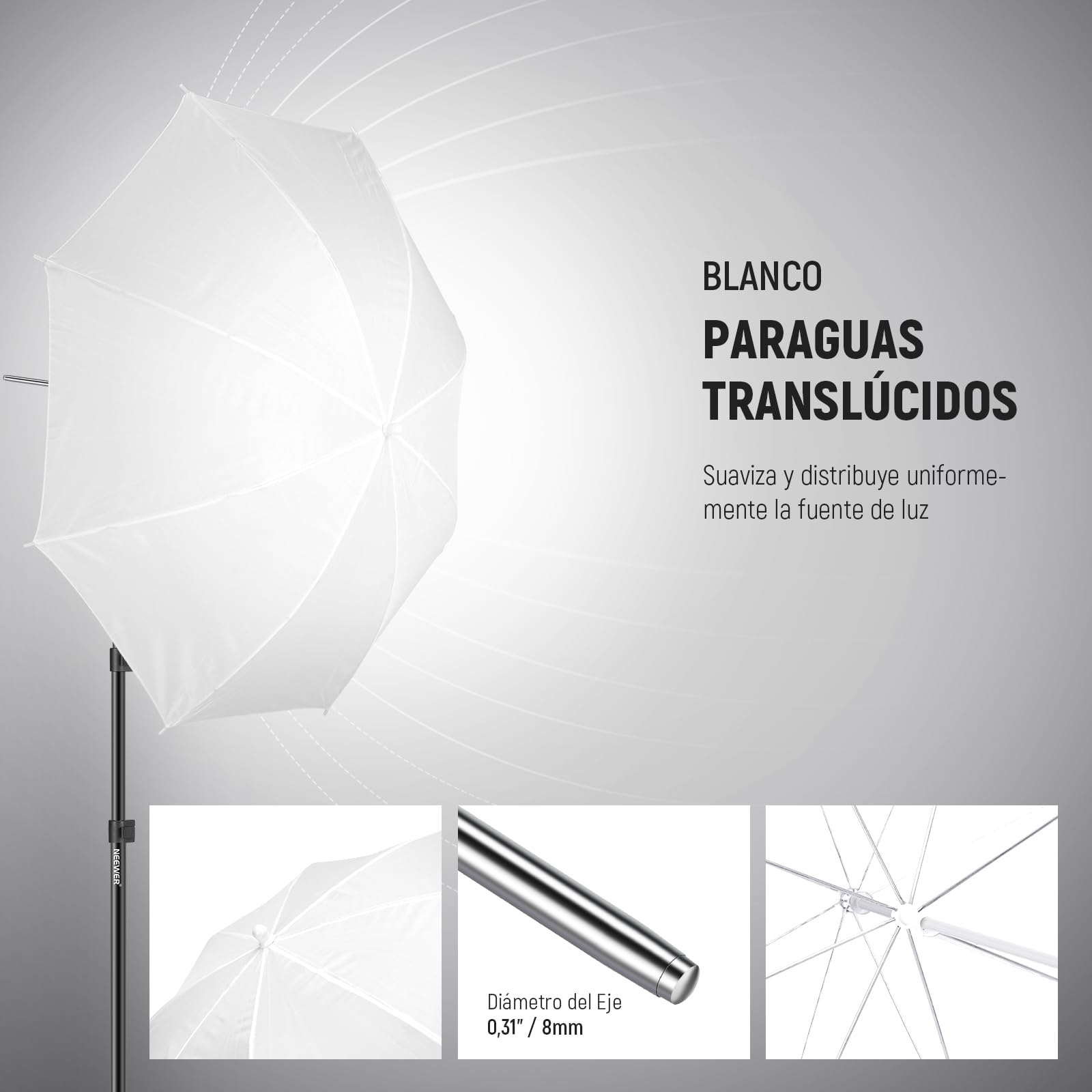 NEEWER Kit de Iluminación Foto Studio de 400W Equivalente Incandescente, 2x Paraguas Negro, 2x Paraguas Blanco, 2x Bombillas LED 24W, 1x Bombilla LED RGB 24W, para Iluminación Fotográfica,NK501