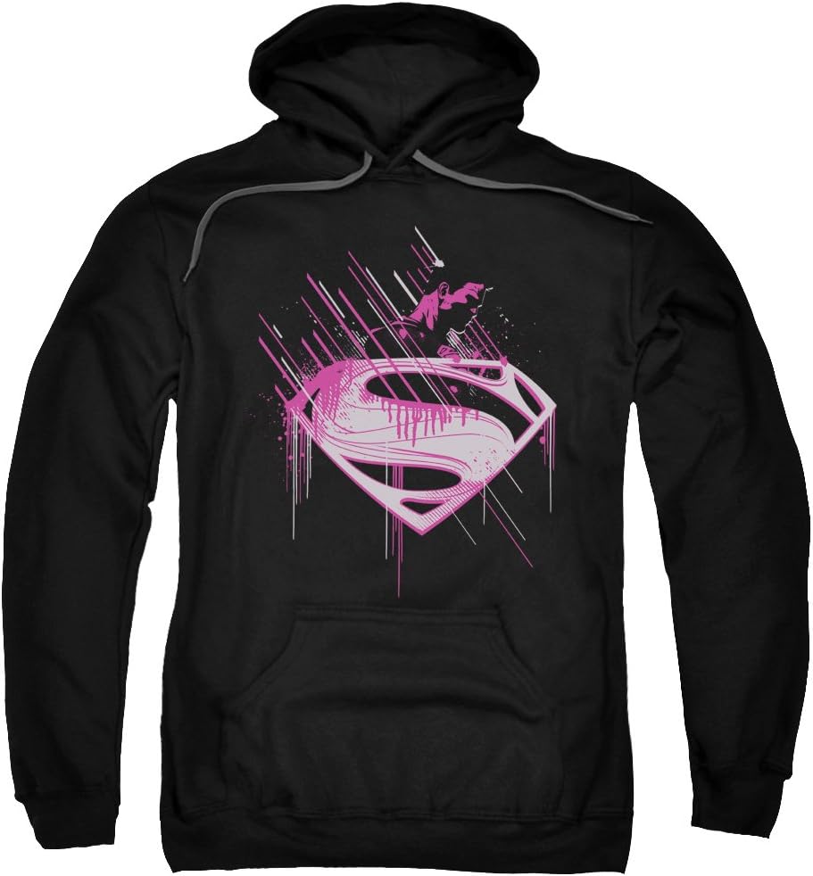Man Of Steel Superman Movie Pink Splatter Adult Pull-Over Hoodie