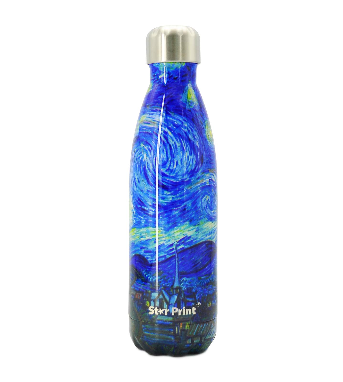 Star Print Bottle, Van Gogh The Starry Night, Vacuum Insulated Stainless Steel Water Bottle, Double Wall, 17 oz